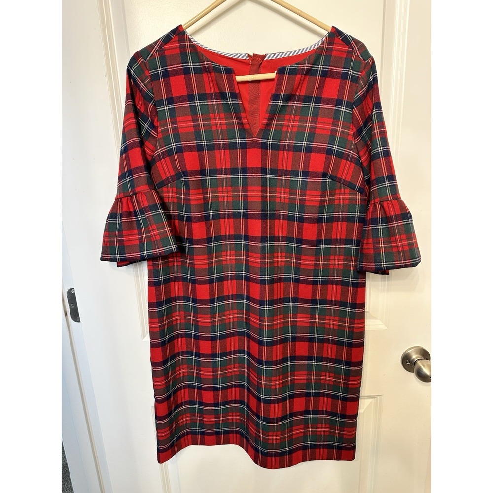 Vineyard Vines Plaid Greenwich Flutter Sleeve Red Velvet Dress Size 4 - Picture 1 of 6